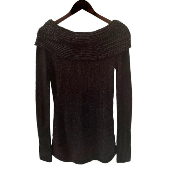 Bebe Black Shimmer Luxe Midtown Cowl Neck Off The Shoulder Sweater Size Small - Picture 7 of 10